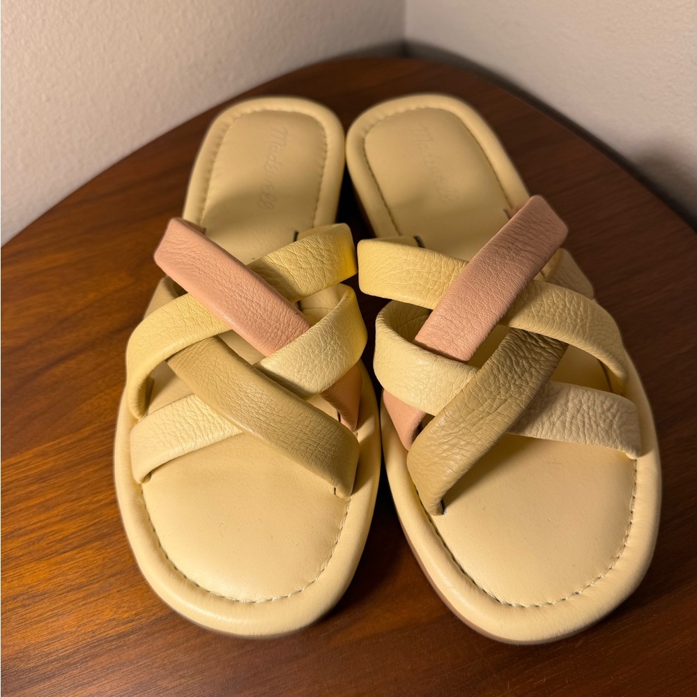 Madewell Cream & Blush Braided Slide Sandals
